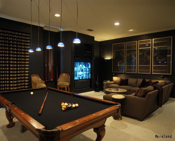 Man Cave with Plaid Draperies